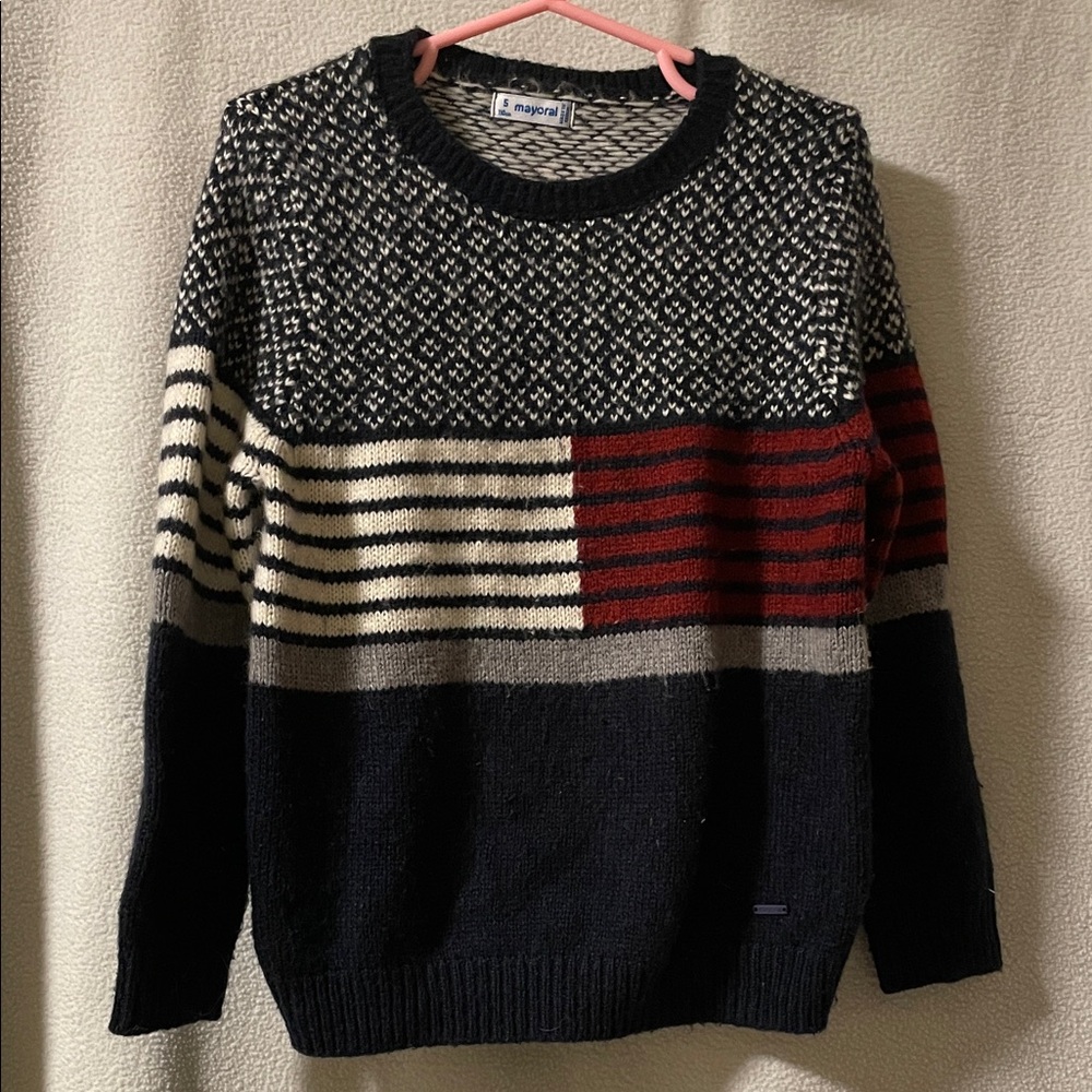 Mayoral Black, Red, and Cream Patterned Sweater